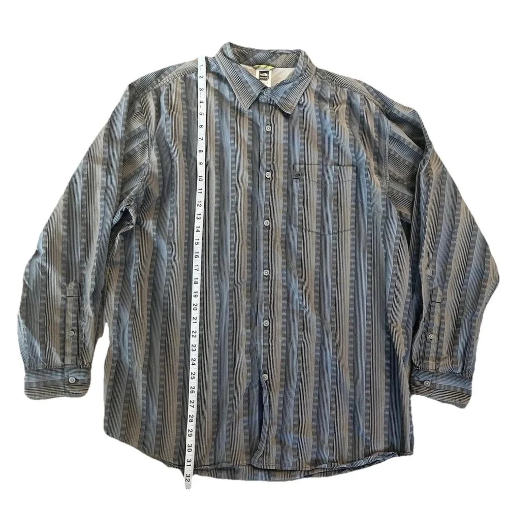 North Face Men's Sz XL Shirt A5 Series Button Long Sleeve Brown Blue Striped EUC